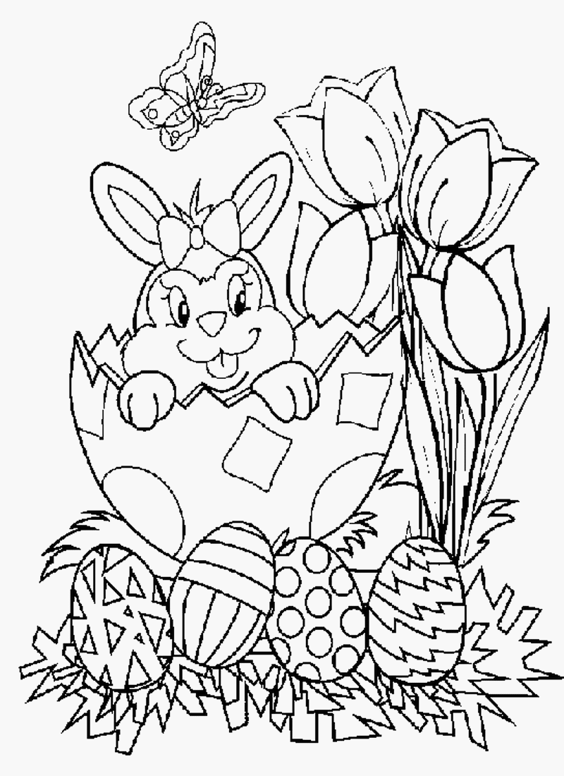 coloriage lapin et oeufs de paques